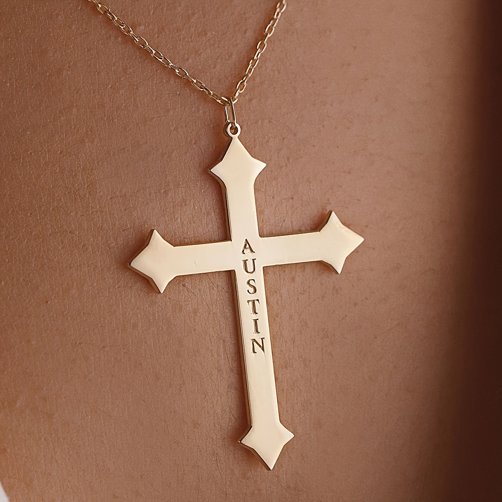 Personalized Women's Engraved Cross Name Necklace, Bohemian Style